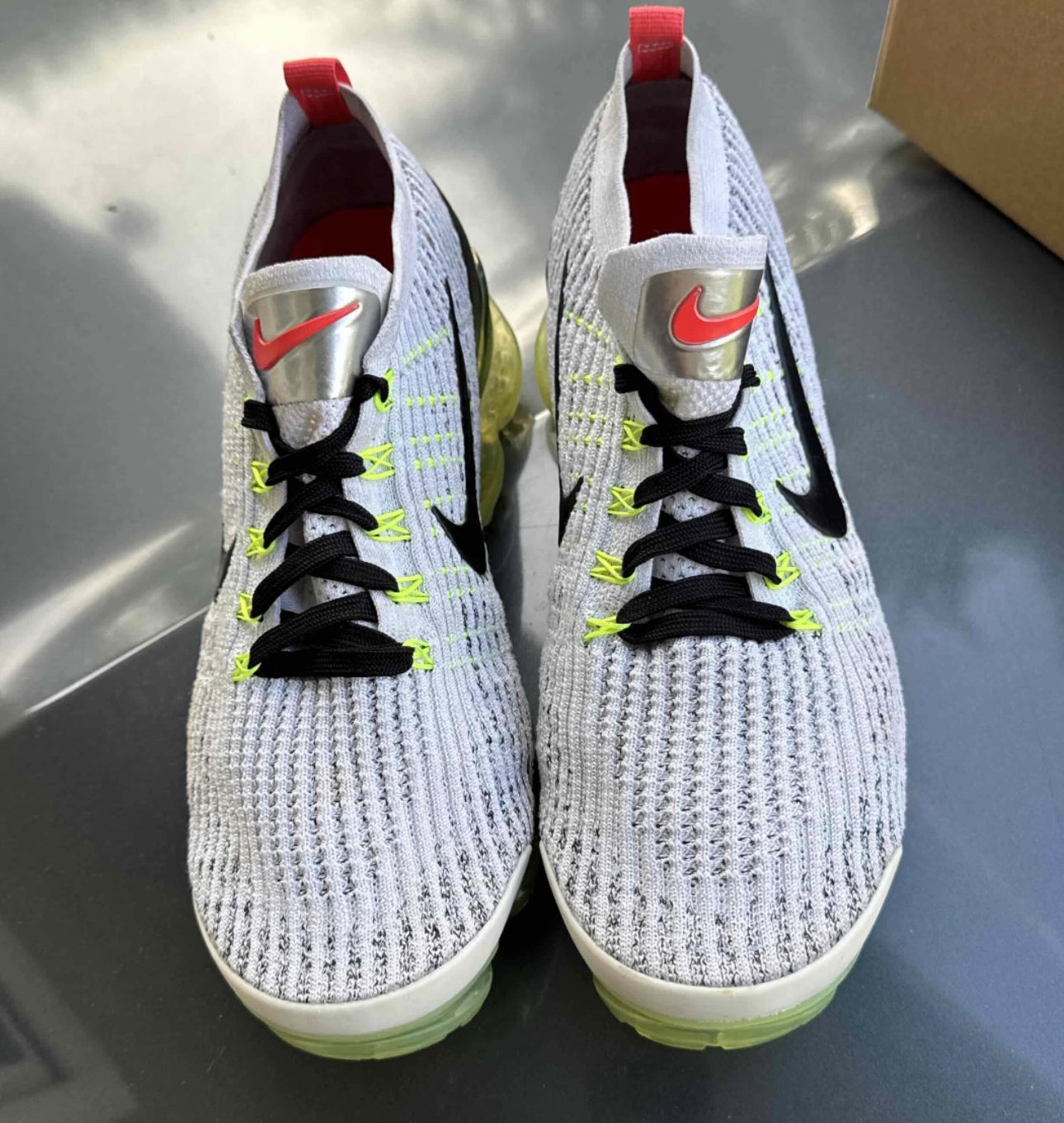 Air Vapormax Flyknit 3 White Black Volt Bright Crimson Size 10