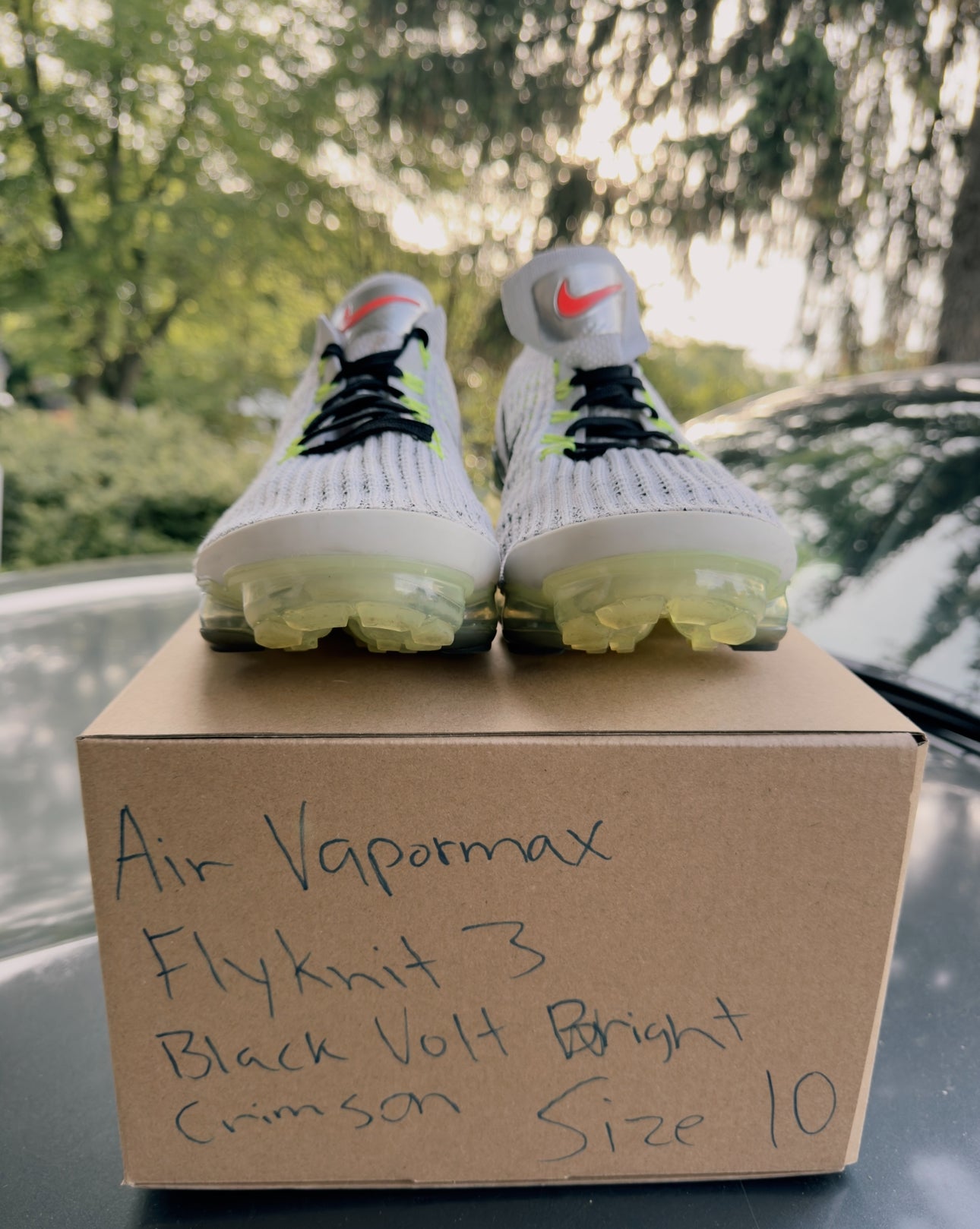 Air Vapormax Flyknit 3 White Black Volt Bright Crimson Size 10