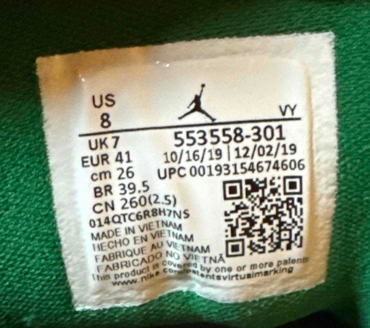 Pine Green Low 1s Size 8