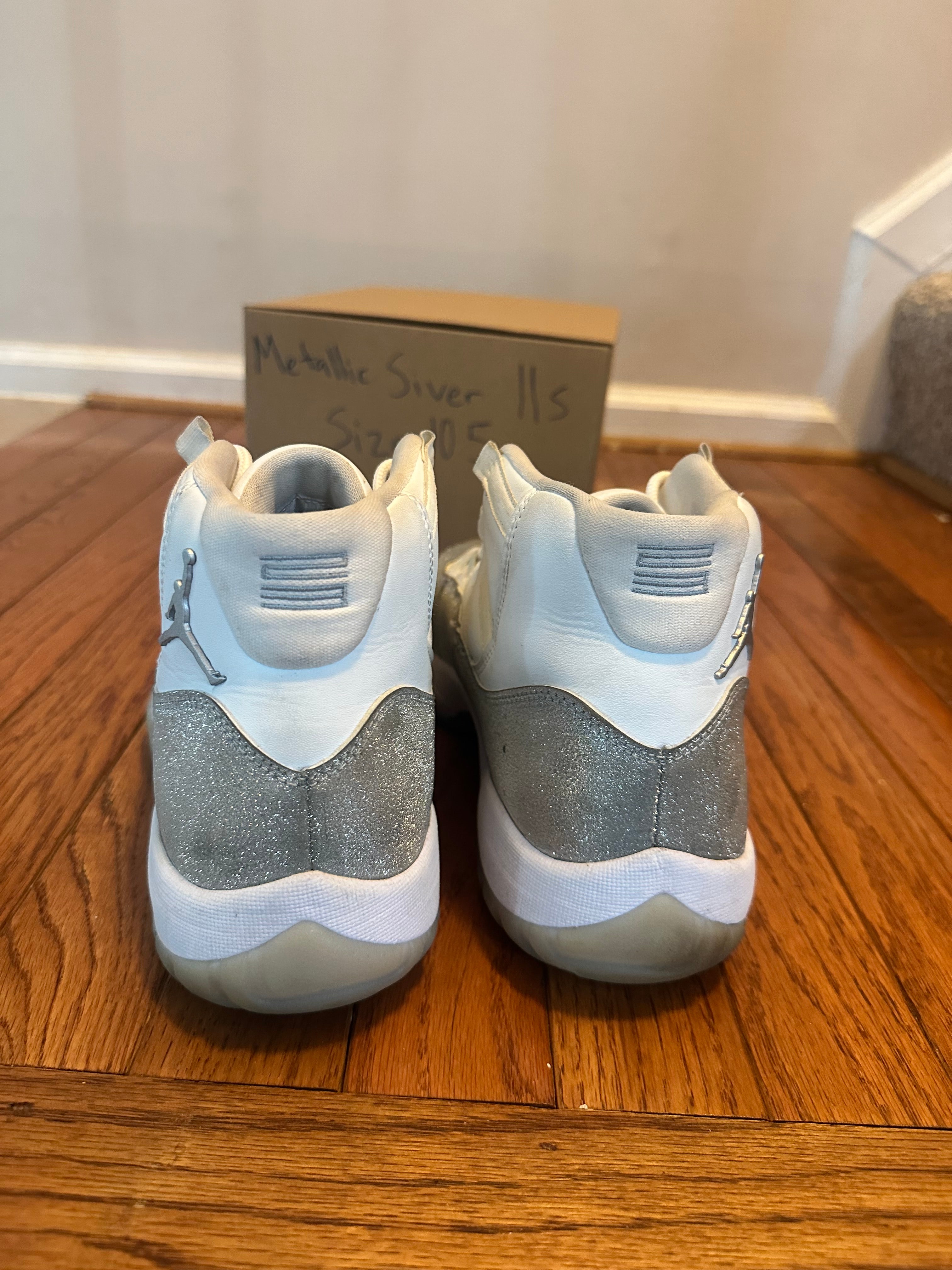 Metallic Silver 11s size 10.5
