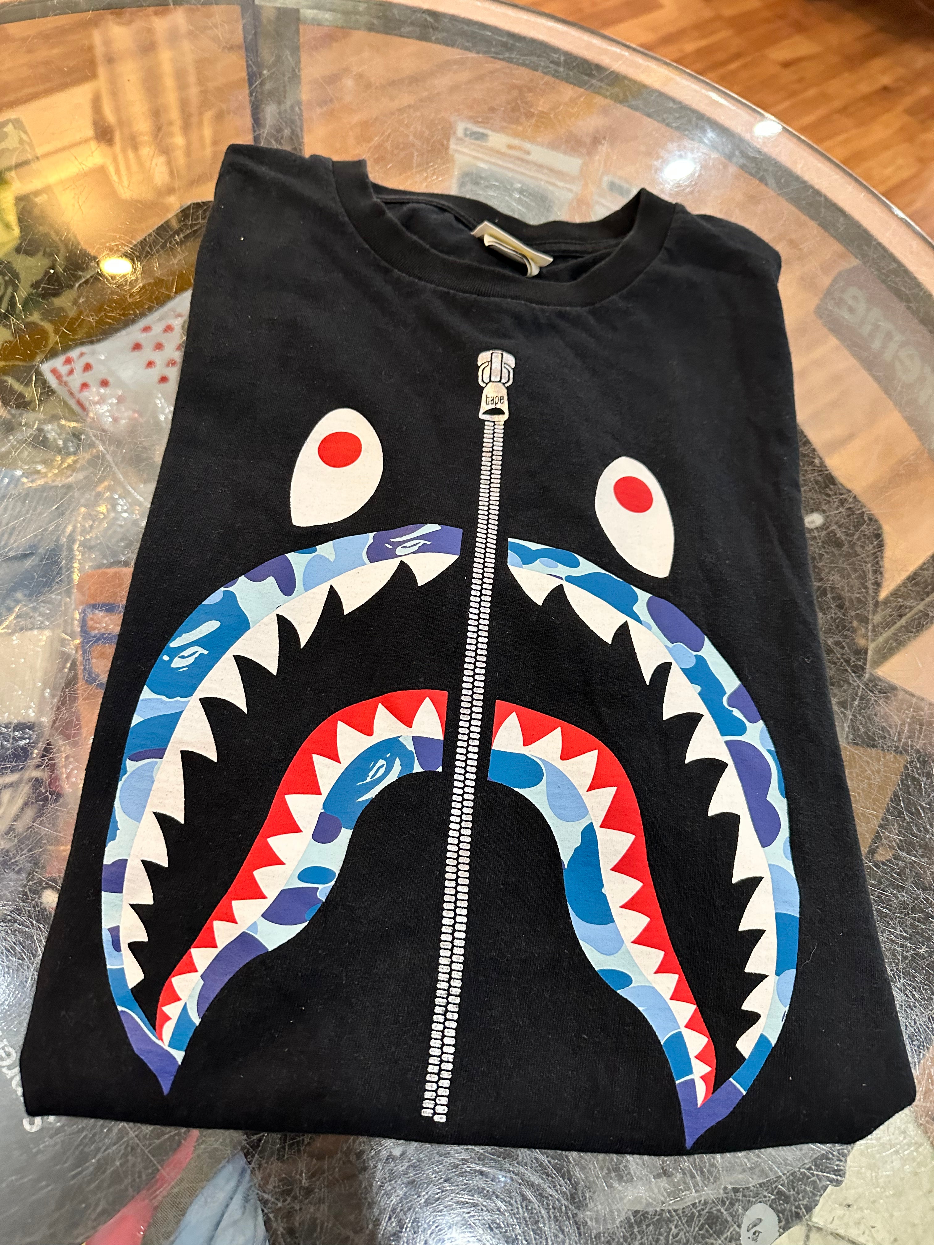 Black Blue Camo Bape Shark Tee Size Large